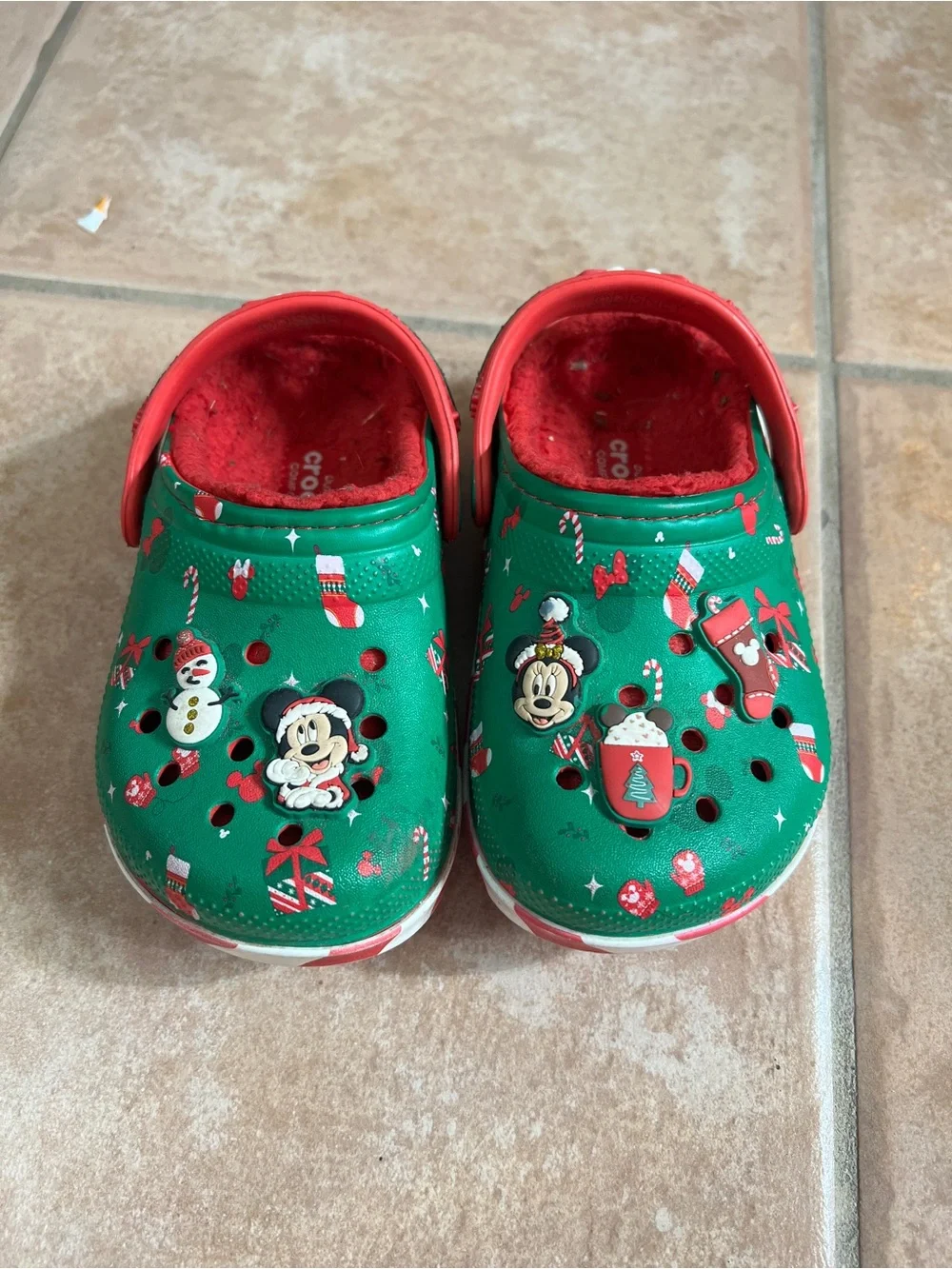 Crocs fleece lined Holiday Christmas Disney Mickey Minnie Mouse toddler Size 8C